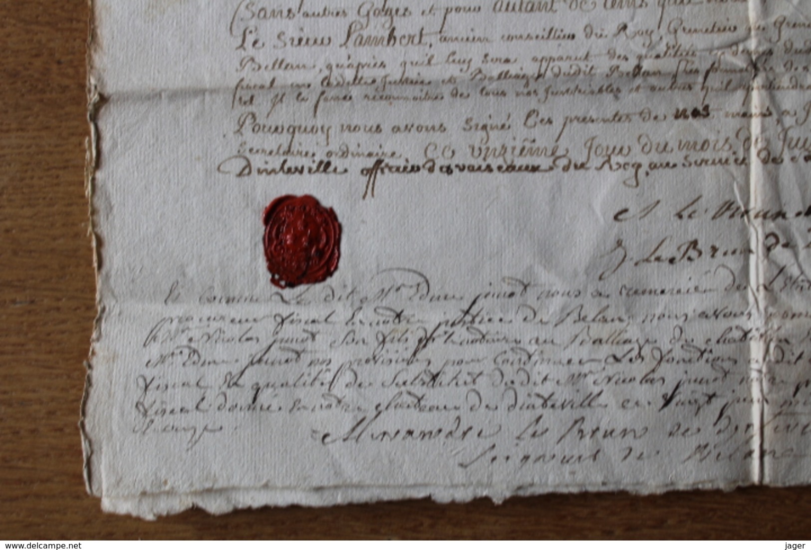 Diplôme Alexandre Le Brun  De Dinteville Seigneur De  Bellan  1750 Avec Cachet De Cire - Historische Dokumente