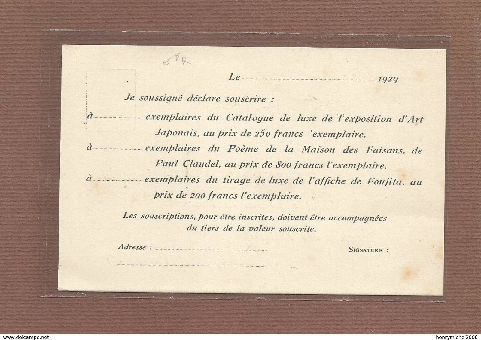 Pub Publicité Paris 1er Délégué De L'exposition D'art Japonais Musée Du Jeu De Paume Catalogue Luxe Souscriptions 1929 - District 01