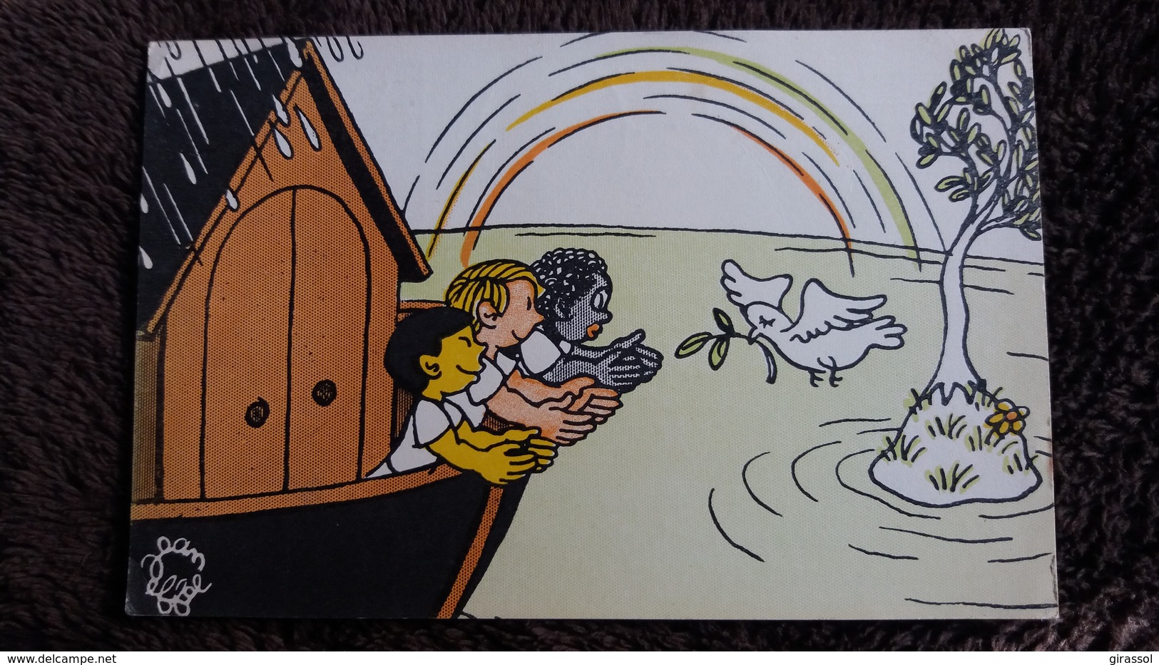 CPSM ILLUSTRATEUR EFFEL BARQUE 3 RACES COLOMBE PAIX ARC EN CIEL BATEAU ARCHE DE NOE MOUVEMENT CONTRE RACISME - Effel