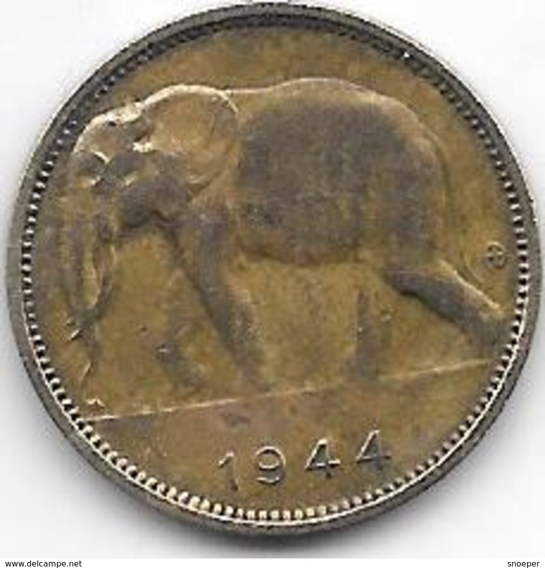 Belgium Congo 1 Franc  1944   Km 26  Vf - 1934-1945: Leopold III