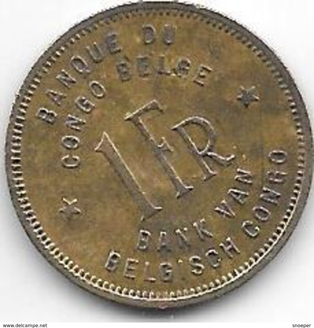 Belgium Congo 1 Franc  1944   Km 26  Vf - 1934-1945: Leopold III