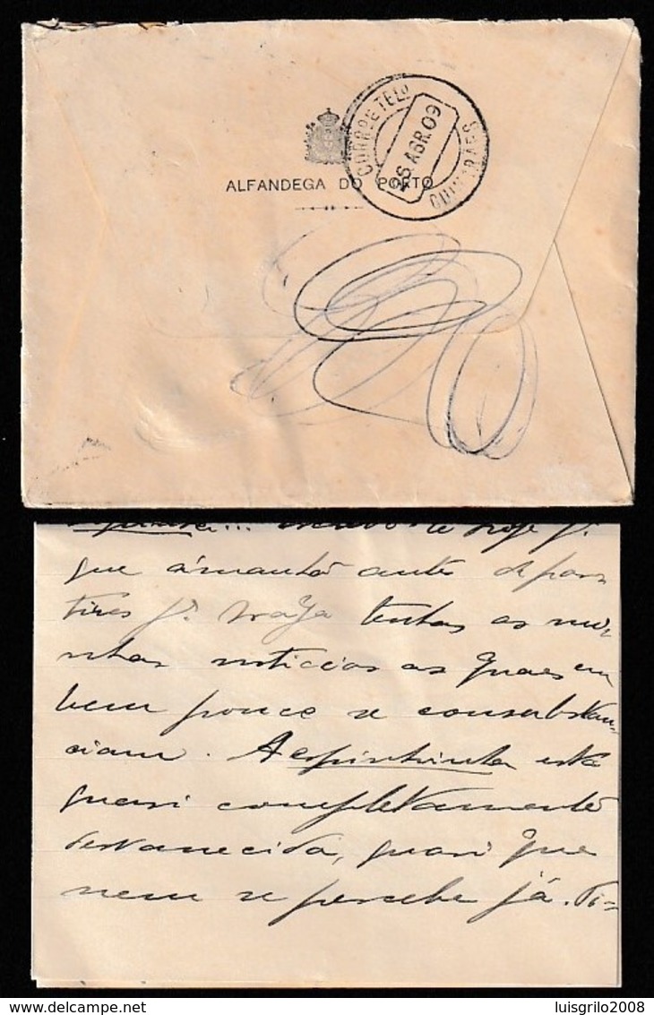 Cover + Letter - Alfandega Do Porto, Porto To Guimarâes / Cancel - Porto - 1909 - Lettres & Documents