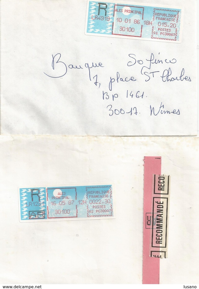 Lot De 2 Vignettes D'affranchissement - Bureau De Alès Principal - 1986 Et 1987 - 1985 « Carrier » Paper