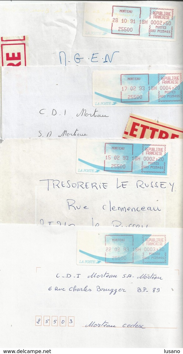 Lot De 4 Vignettes D'affranchissement Type "Comète" Sur Enveloppes - Bureau De Morteau (Doubs) - 1988 « Comète »