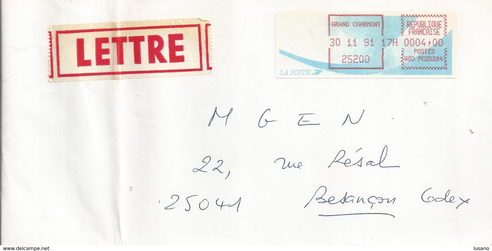 Vignette D'affranchissement Type "Comète" Sur Enveloppe - Bureau De Grand-Charmont (Doubs) - 1988 Type « Comète »