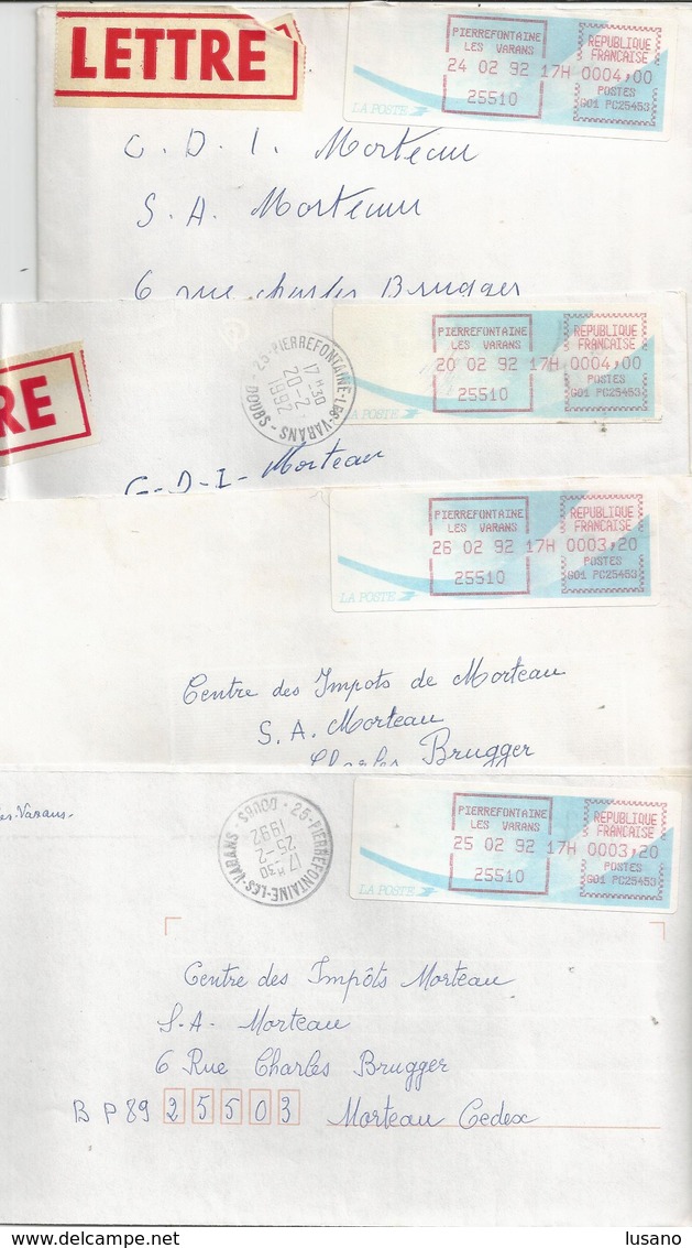 Lot De 4 Vignettes D'affranchissement Type "Comète" Sur Enveloppes - Bureau De Pierrefontaine-les-Varans (Doubs) - 1988 « Comète »