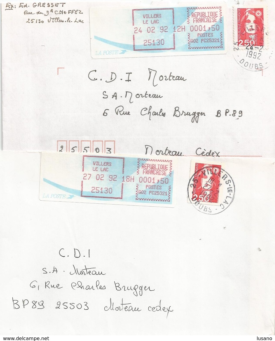 Lot De 2 Vignettes D'affranchissement Type "Comète" Sur Enveloppes - Bureau De Villers-le-Lac (Doubs) - 1988 « Comète »