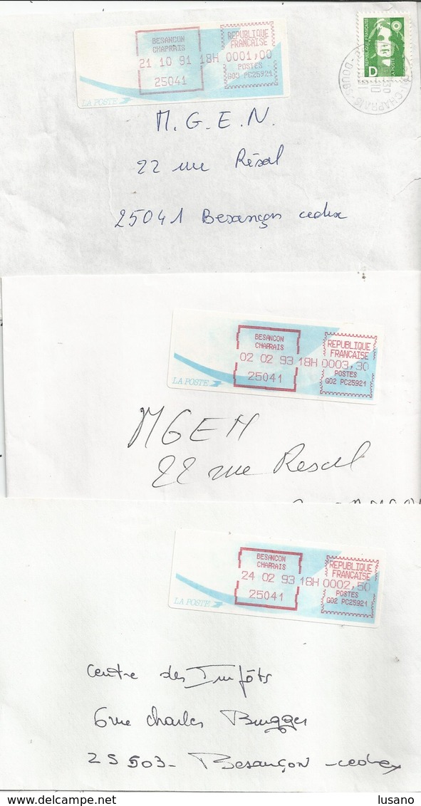 Lot De 3 Vignettes D'affranchissement Type "Comète" Sur Enveloppes - Bureau De Besançon-Chaprais (Doubs) - 1988 Type « Comète »