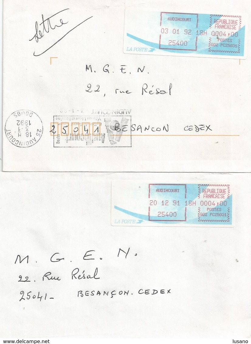 Lot De 3 Vignettes D'affranchissement Type "Comète" Sur Enveloppes - Bureau De Audincourt (Doubs) - 1988 Type « Comète »