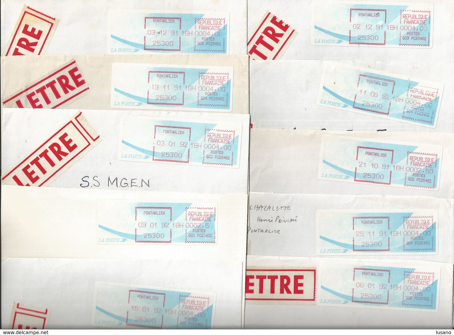 Lot De 16 Vignettes D'affranchissement Type "Comète" Sur Enveloppes - Bureau De Pontarlier (Doubs) - 1988 Type « Comète »