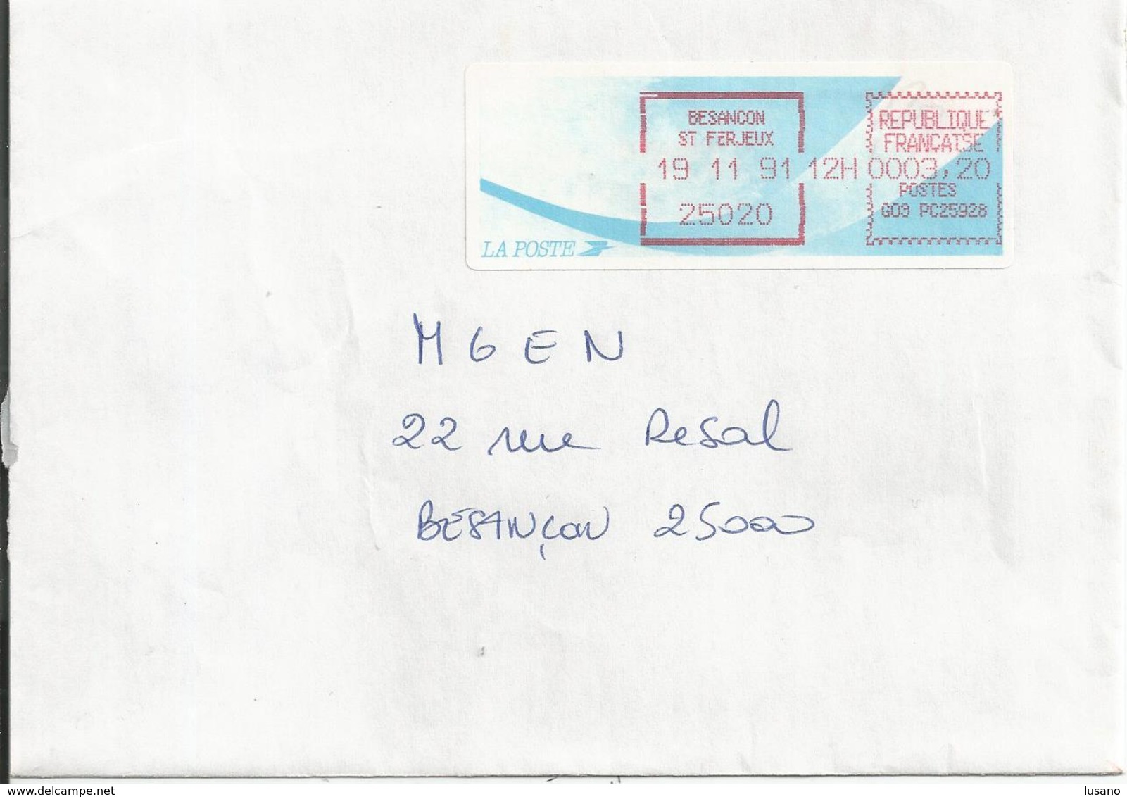 Vignette D'affranchissement Type "Comète" Sur Enveloppe - Bureau De Besançon Saint-Ferjeux (Doubs) - 1988 « Comète »