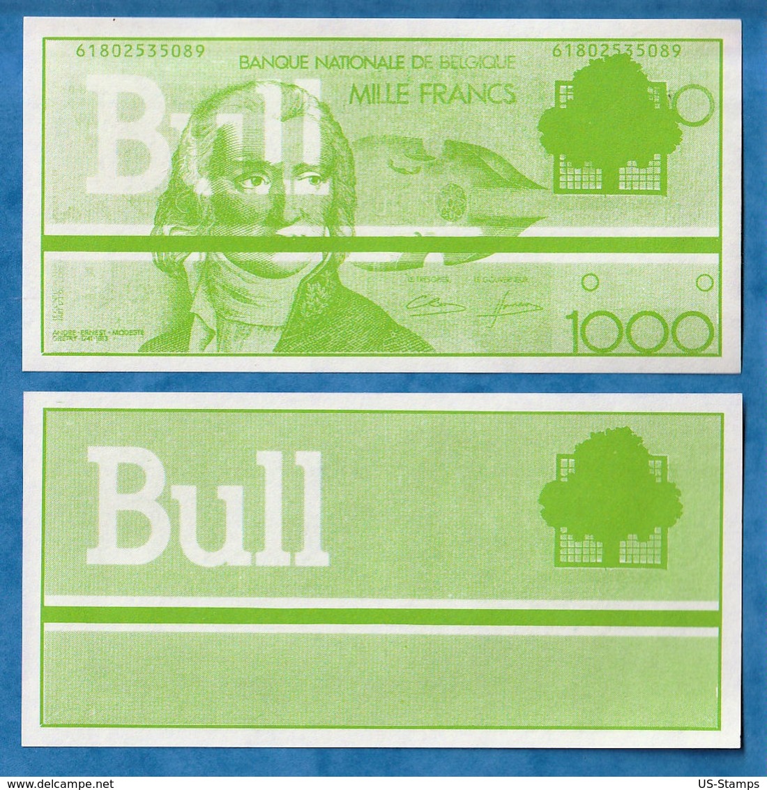 B13-E17 - Billet De Test 1000FB BULL 61802535089 154x75mm - Fictifs & Spécimens