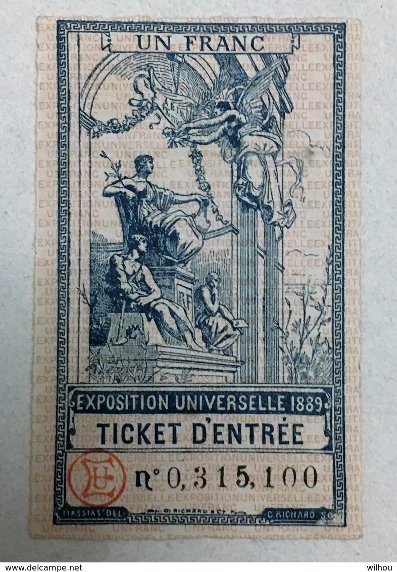 TICKET ENTREE EXPOSITION UNIVERSELLE 1889 PARFAIT ETAT - Tickets - Vouchers