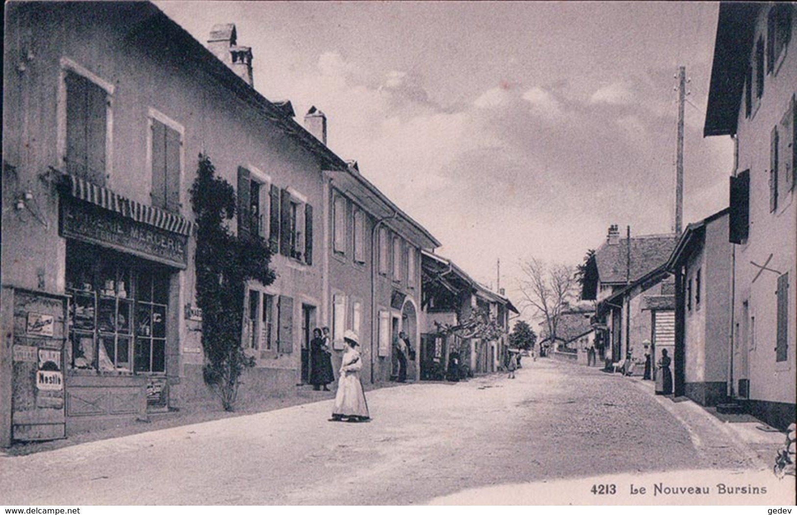 Bursins VD, Epicerie Mercerie, Animée (4213) Timbre Arraché, Carte Amincie - Bursins