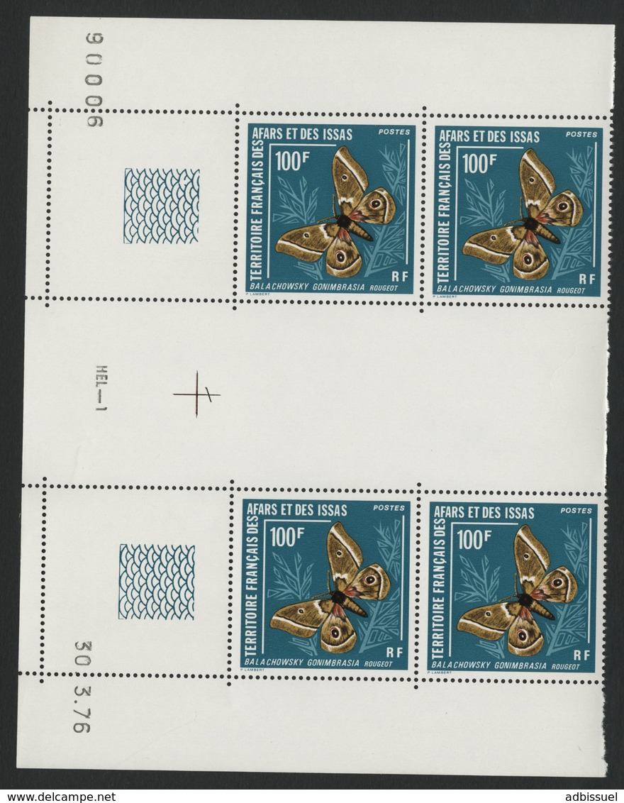 AFARS Et ISSAS COTE 42 € N°421 MNH**  BLOCS DE 4 DU 100 Fr AVEC COINS DATES SERIE PAPILLONS. TB - Unused Stamps