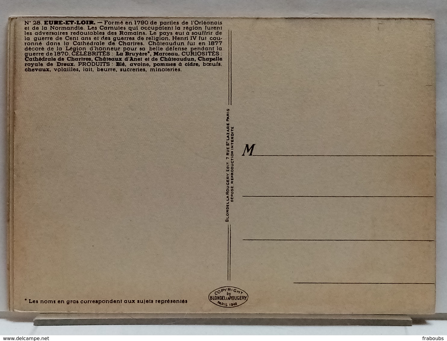 CARTE GEOGRAPHIQUE PINCHON N° 28 - EURE ET LOIR - BLONDEL LA ROUGERY 1946 - Andere & Zonder Classificatie