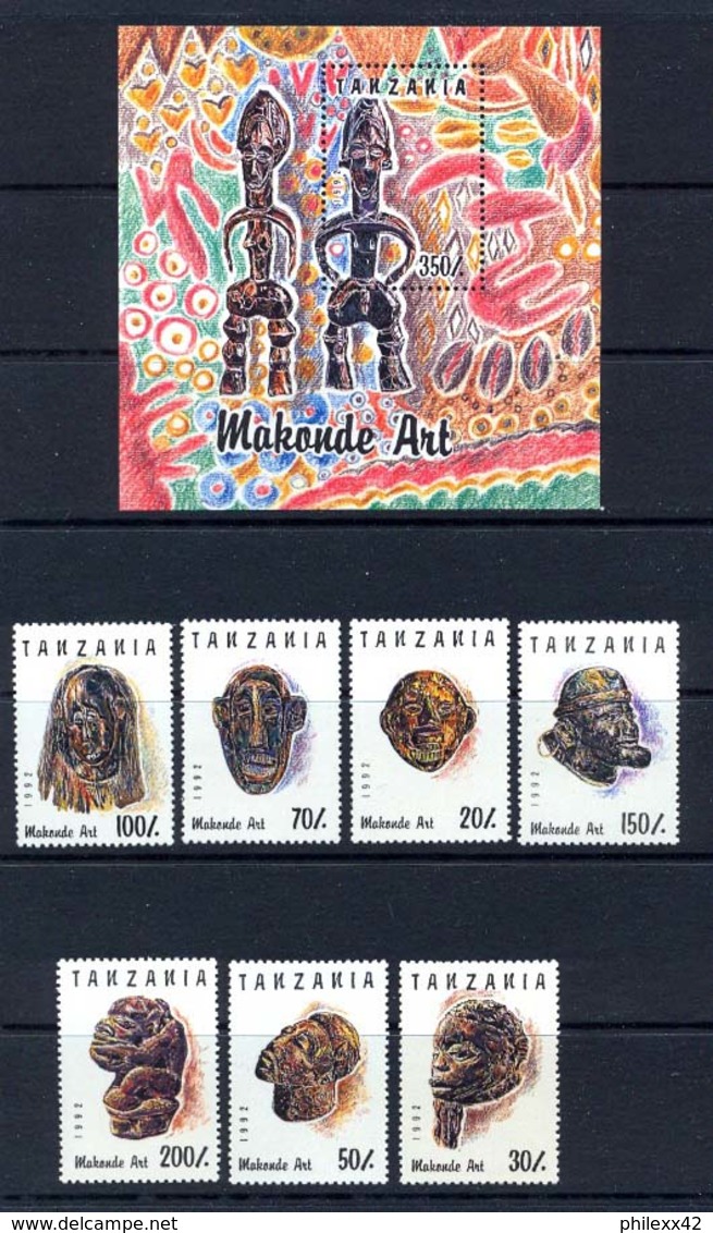 Tanzanie (Tanzania) 007 N°1363/1369 Série Complète Mask Masques ART WAKONDE + Bloc MNH ** - Tanzanie (1964-...)