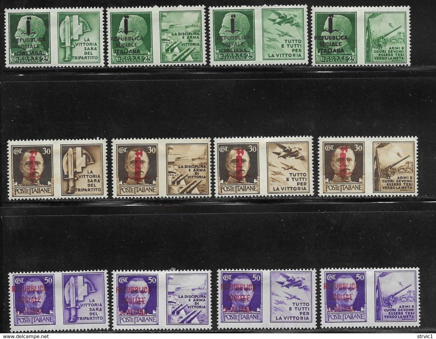 Italy Social Republic Scott # 6-17 Mint Hinged Italy 1942 Stamps Overprinted, 1944 - Ongebruikt