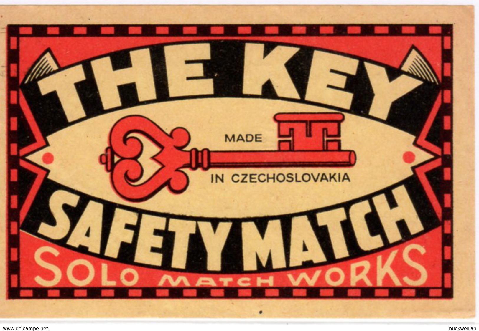 CZECHOSLOVAKIA | THE KEY SAFETY MATCH | SOLO MATCH WORKS | C1970 | PACKET LABEL - Matchbox Labels