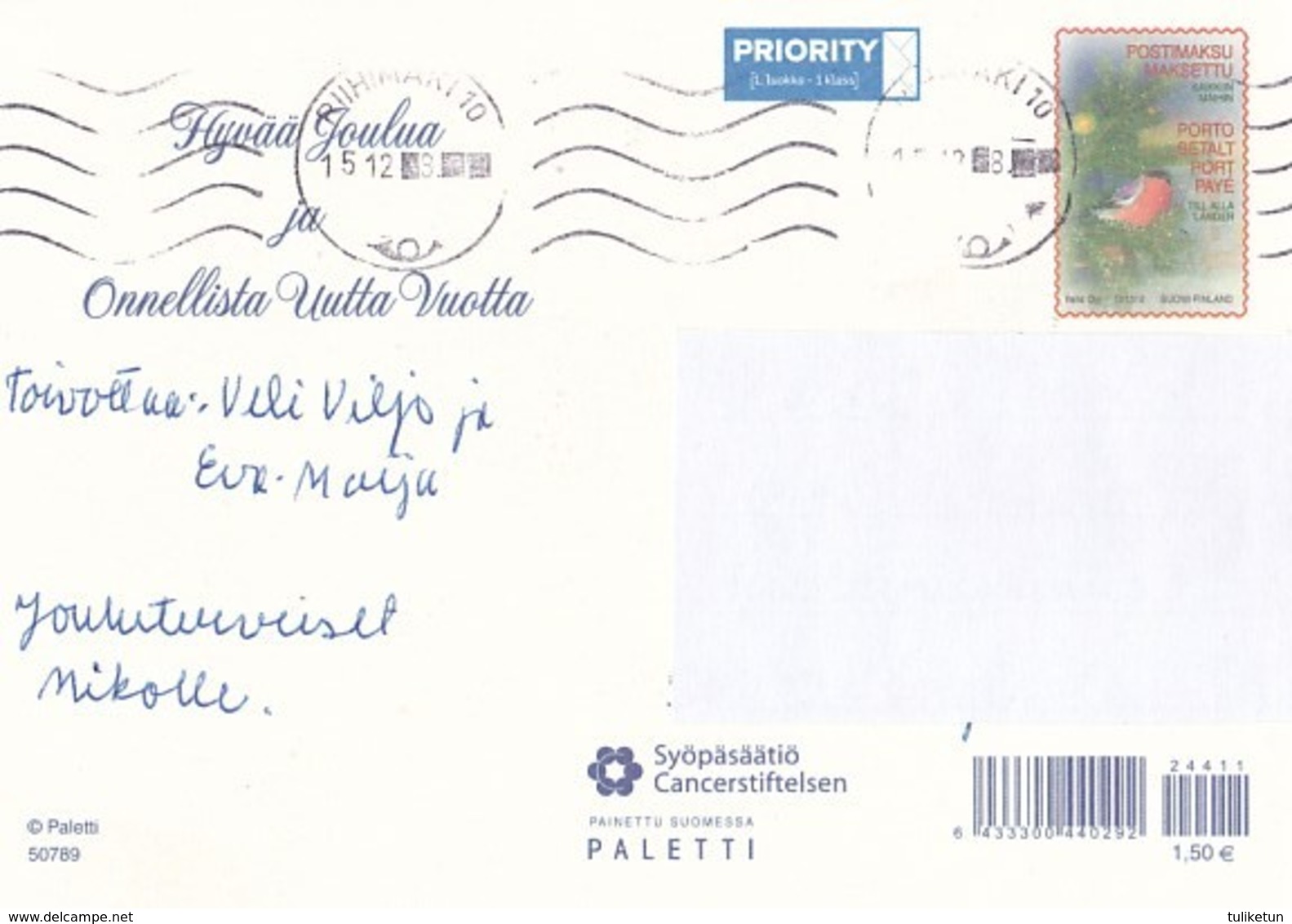 Postal Stationery - Bird - Bullfinch - Christmas Tree - Cancer Foundation - Suomi Finland - Postage Pa - Interi Postali