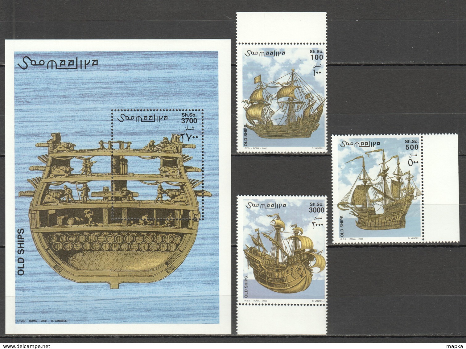 E488 2002 SOOMAALIYA TRANSPORT OLD SHIPS MICHEL 28 EURO 1BL+1SET MNH - Barcos