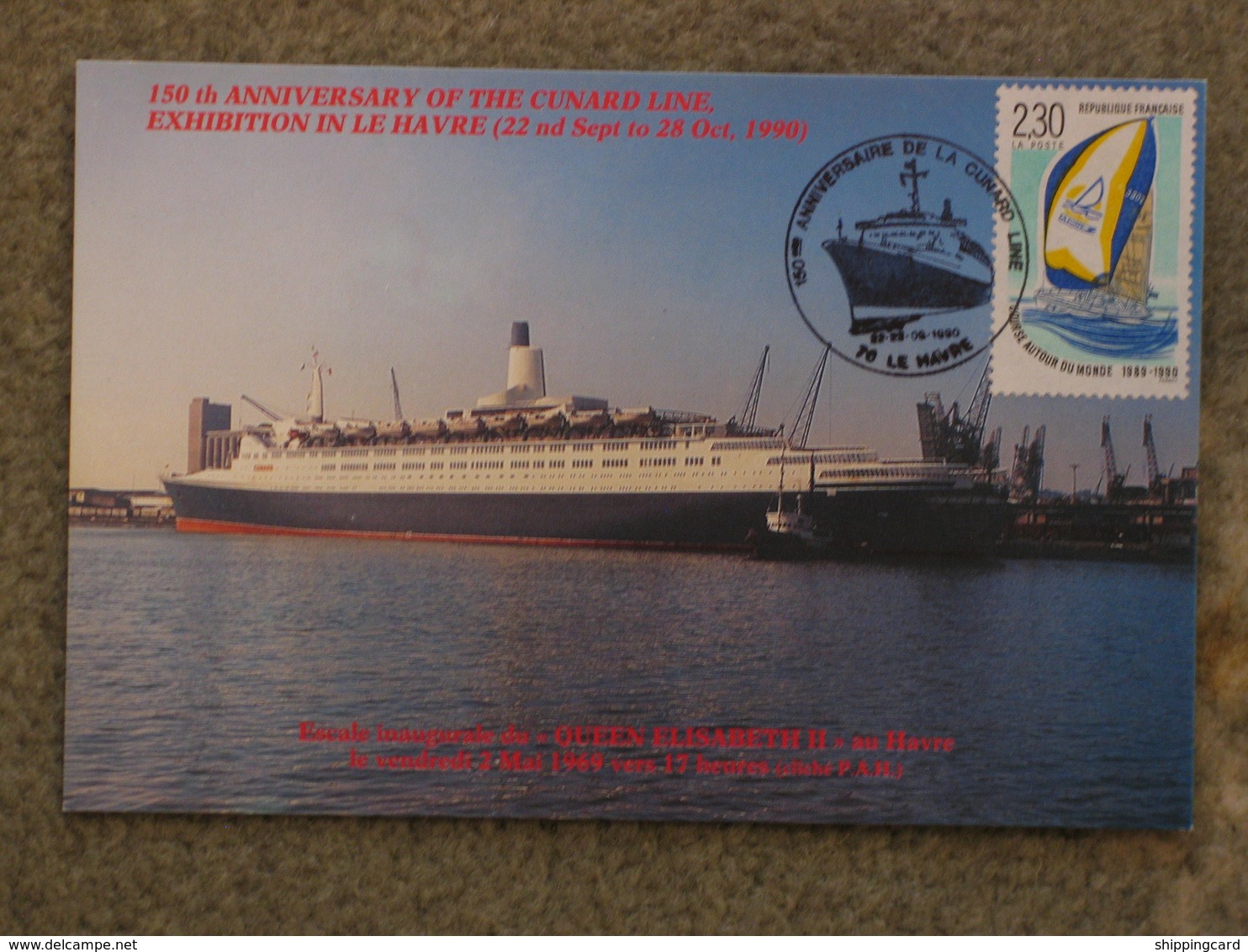 CUNARD LINE QUEEN ELIZABETH 2 (QE2) 150TH ANNIVERSARY OF CUNARD 1990 WITH HANDSTAMPS - Steamers