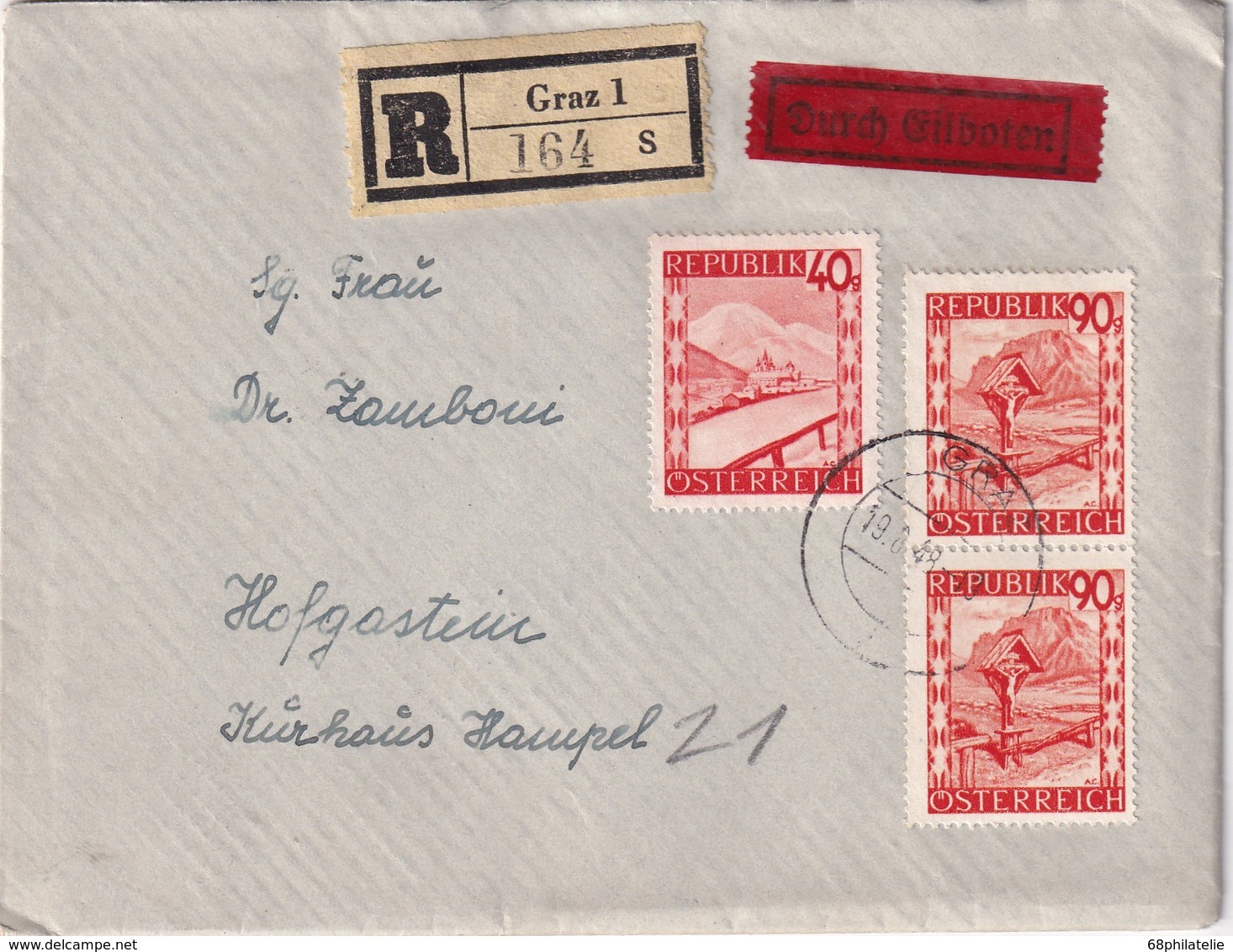 AUTRICHE 1948 LETTRE RECOMMANDEE EXPRES DE GRAZ AVEC CACHET ARRIVEE BAD HOFGASTEIN - Storia Postale