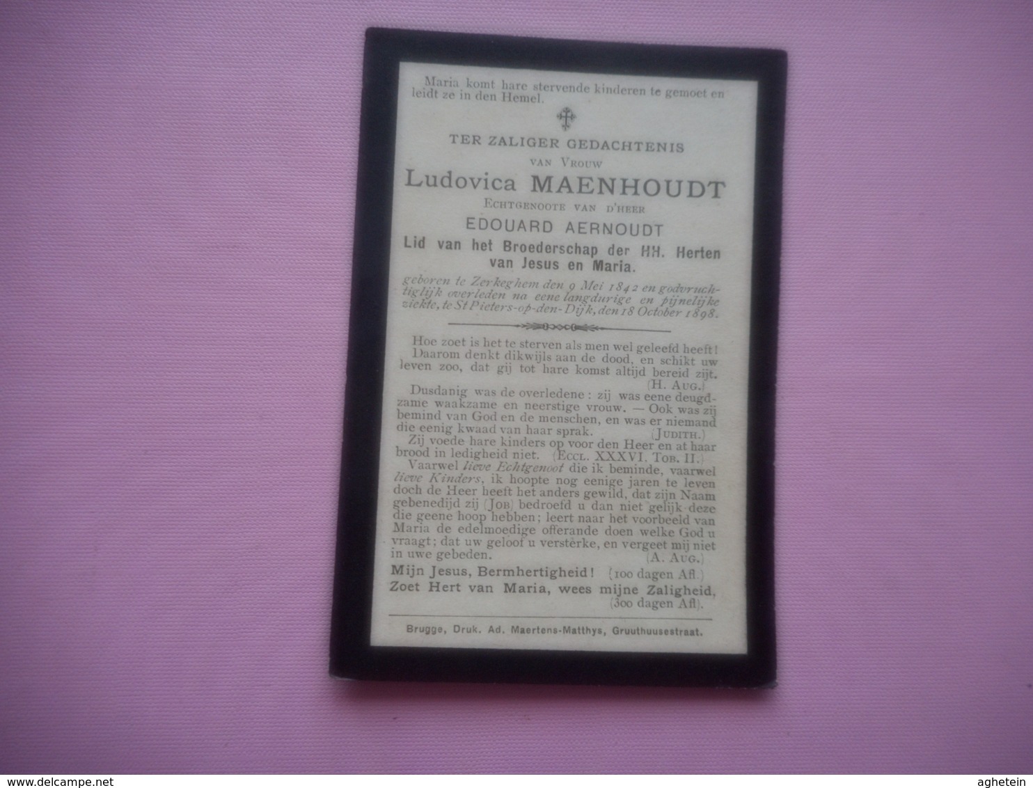 D.P-LUDOVICA MAENHOUDT °ZERKEGHEM 9-5-1842+ST.PIETERS-OP-DEN DIJK 18-10-1898 - Religione & Esoterismo