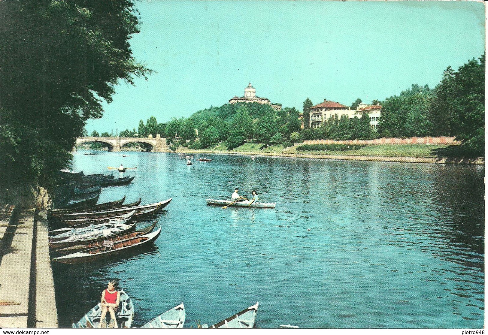 Torino (Piemonte) Fiume Po Con Barche A Remi E Monte Dei Cappuccini Sul Fondo, Po River - Parks & Gärten