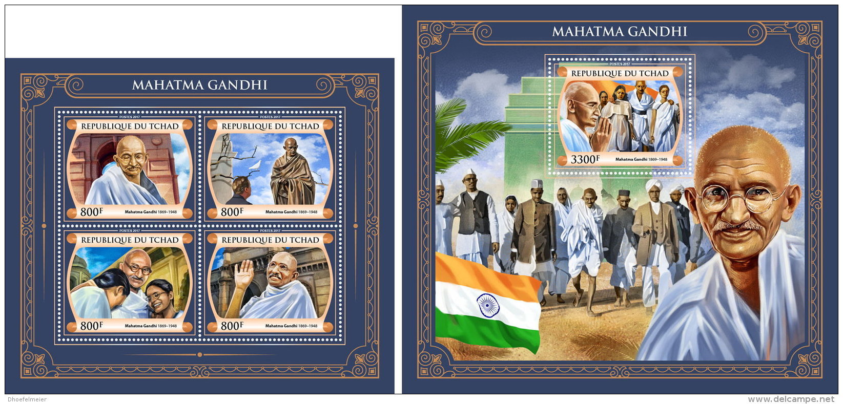 CHAD 2017 MNH** Mahatma Gandhi M/S+S/S - OFFICIAL ISSUE - DH1749 - Mahatma Gandhi