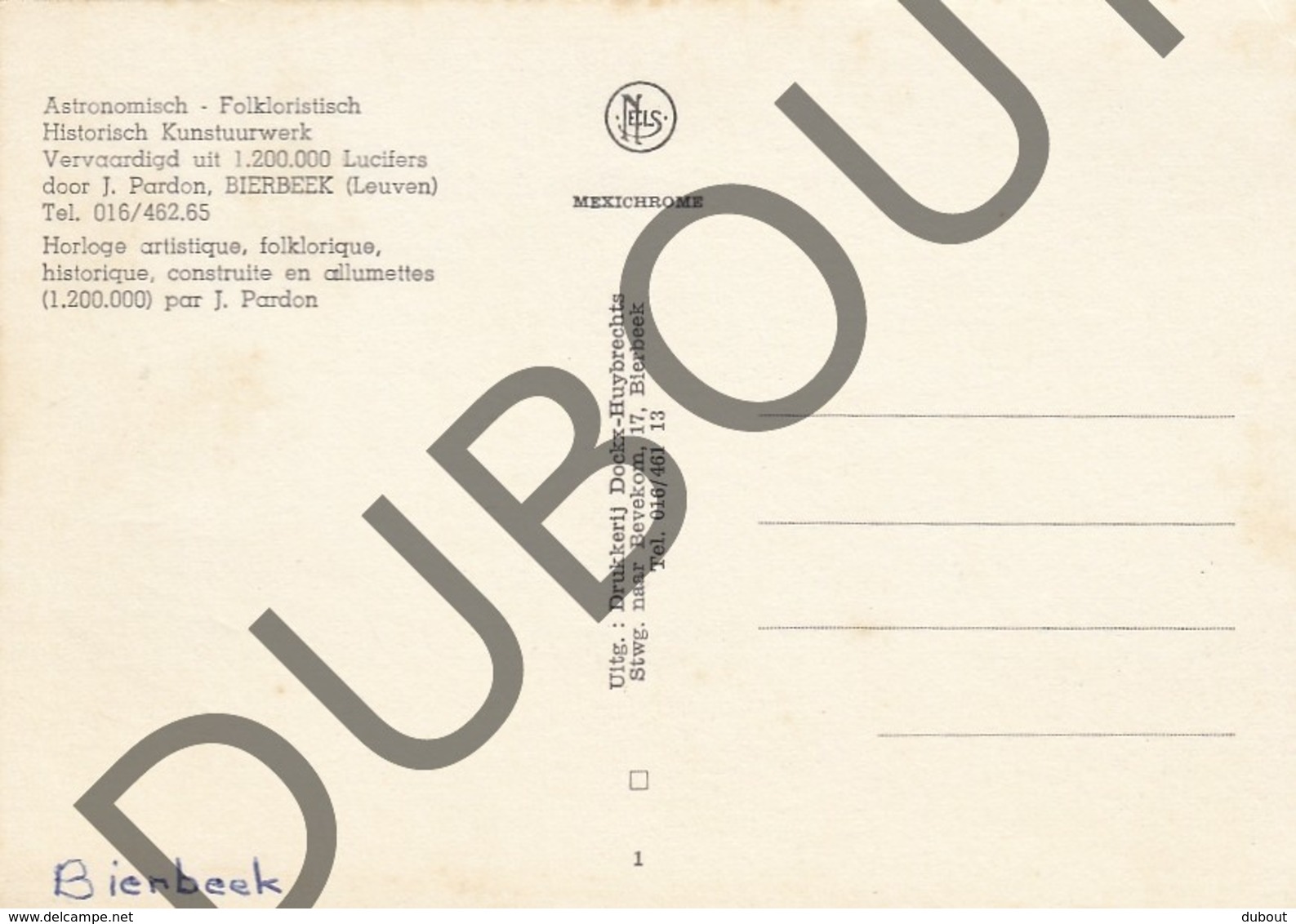 Postkaart/ Carte Postale - BIERBEEK - Astronomisch-Folkloristisch-Historisch Kunstuurwerk - J. Pardon (G532) - Bierbeek