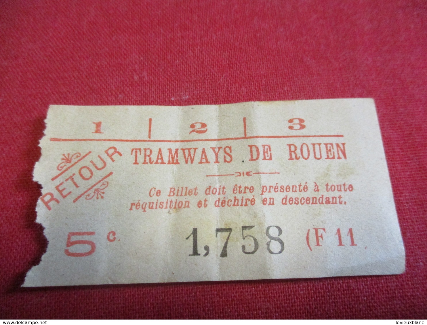 Tramway Ticket Ancien Usagé/TRAMWAYS De ROUEN / 5 C / RETOUR/ F 11/Vers 1925 -1945       TCK117 - Europa