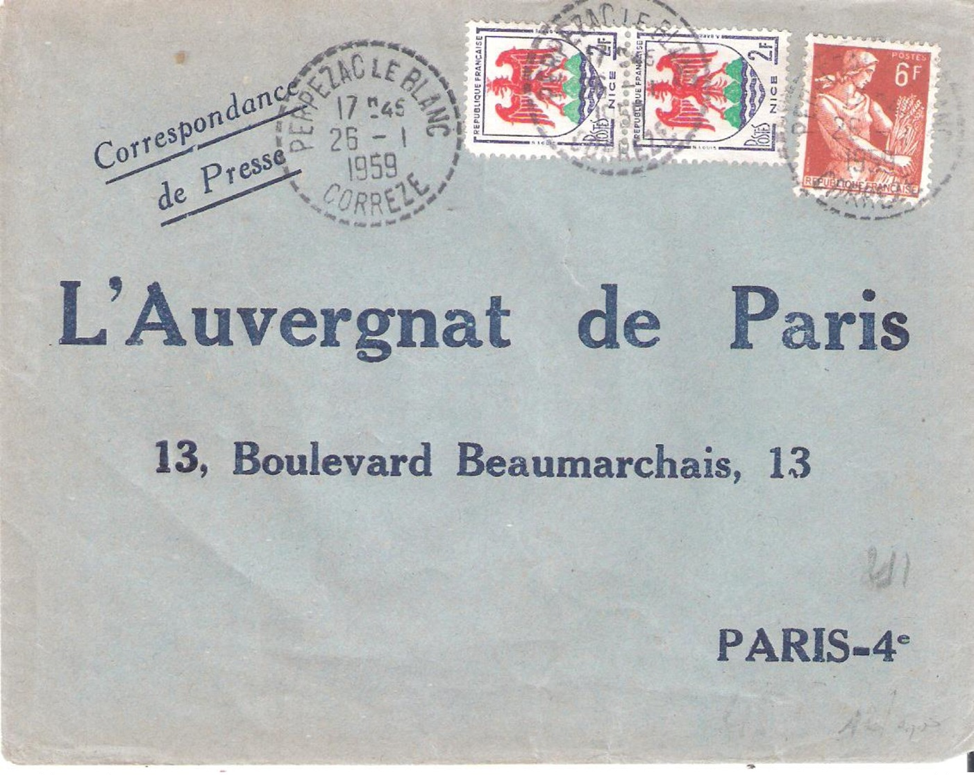 Corrèze :- PERPEZAC LE BLANC Dateur B7 Sur CORRESPONDANCE DE PRESSE - 1961-....