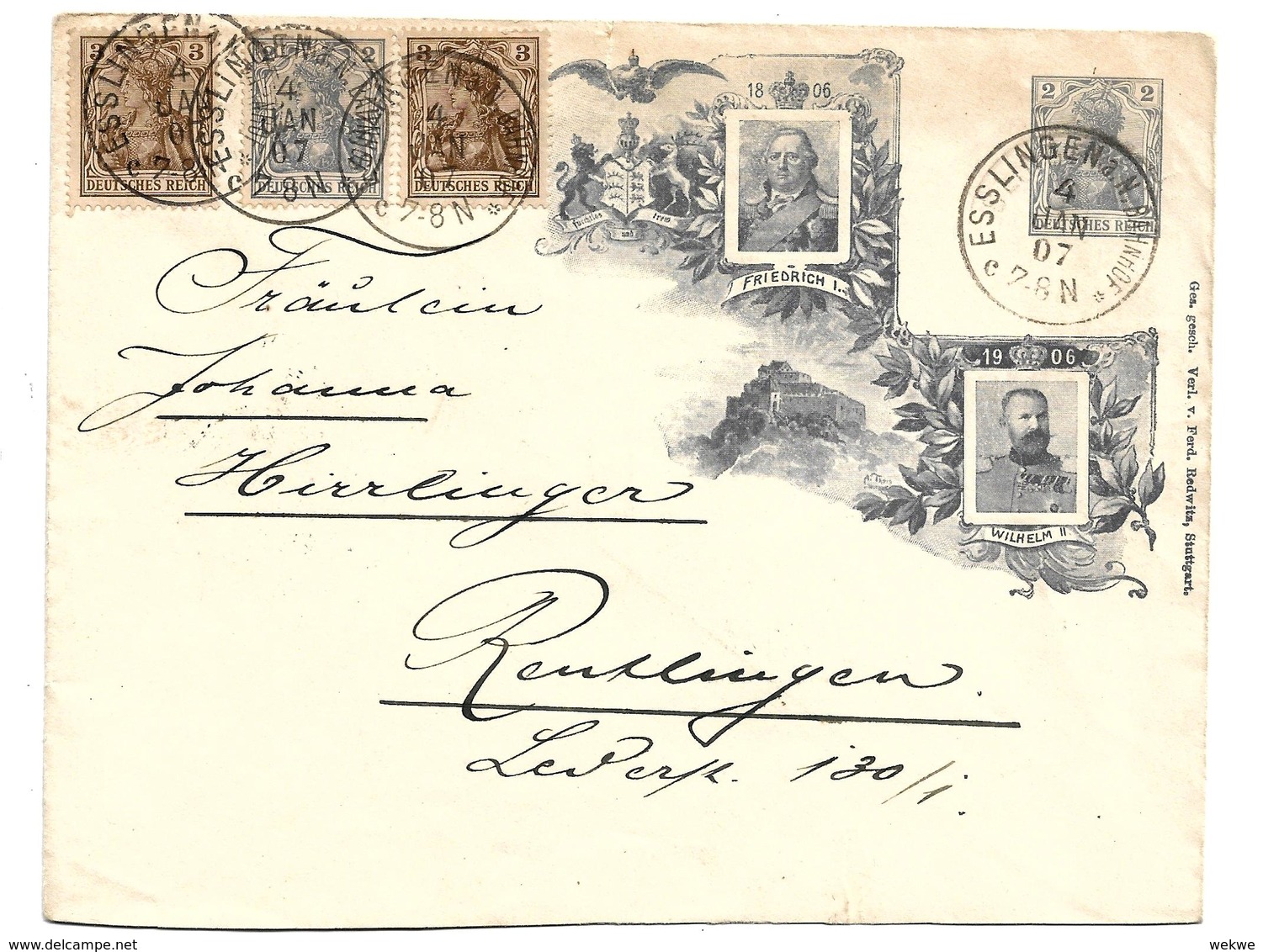 WÜRTTEMBERG XX001 / 1906, Jubiläum -Königshaus Von Esslingen Nach Reutlingen - Briefe
