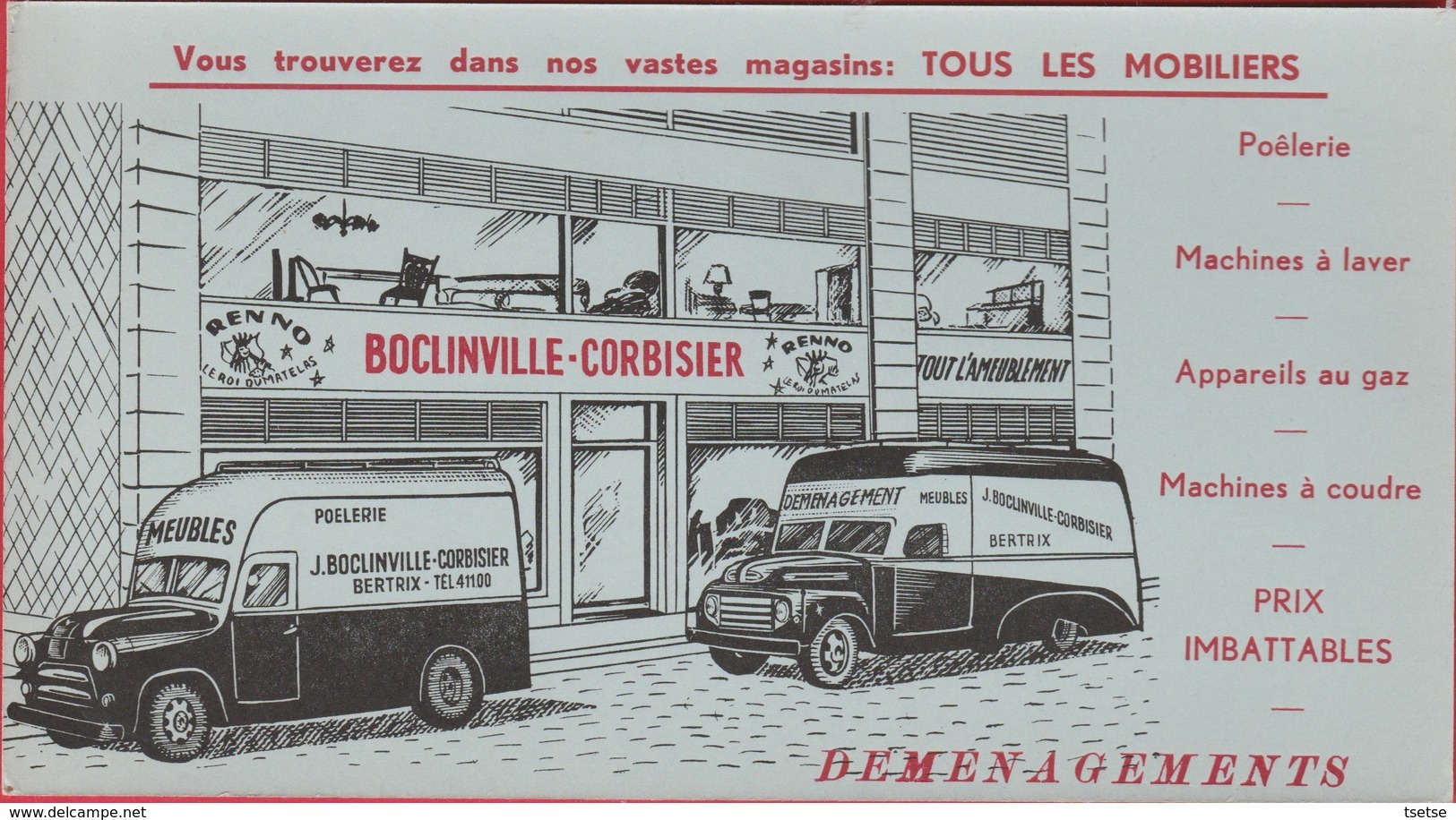 Bertrix - Publicité Boclinville-Corbisier - Magasin D'ameublement De Poêlerie Et De De Déménagement ( Voir Verso ) - Bertrix