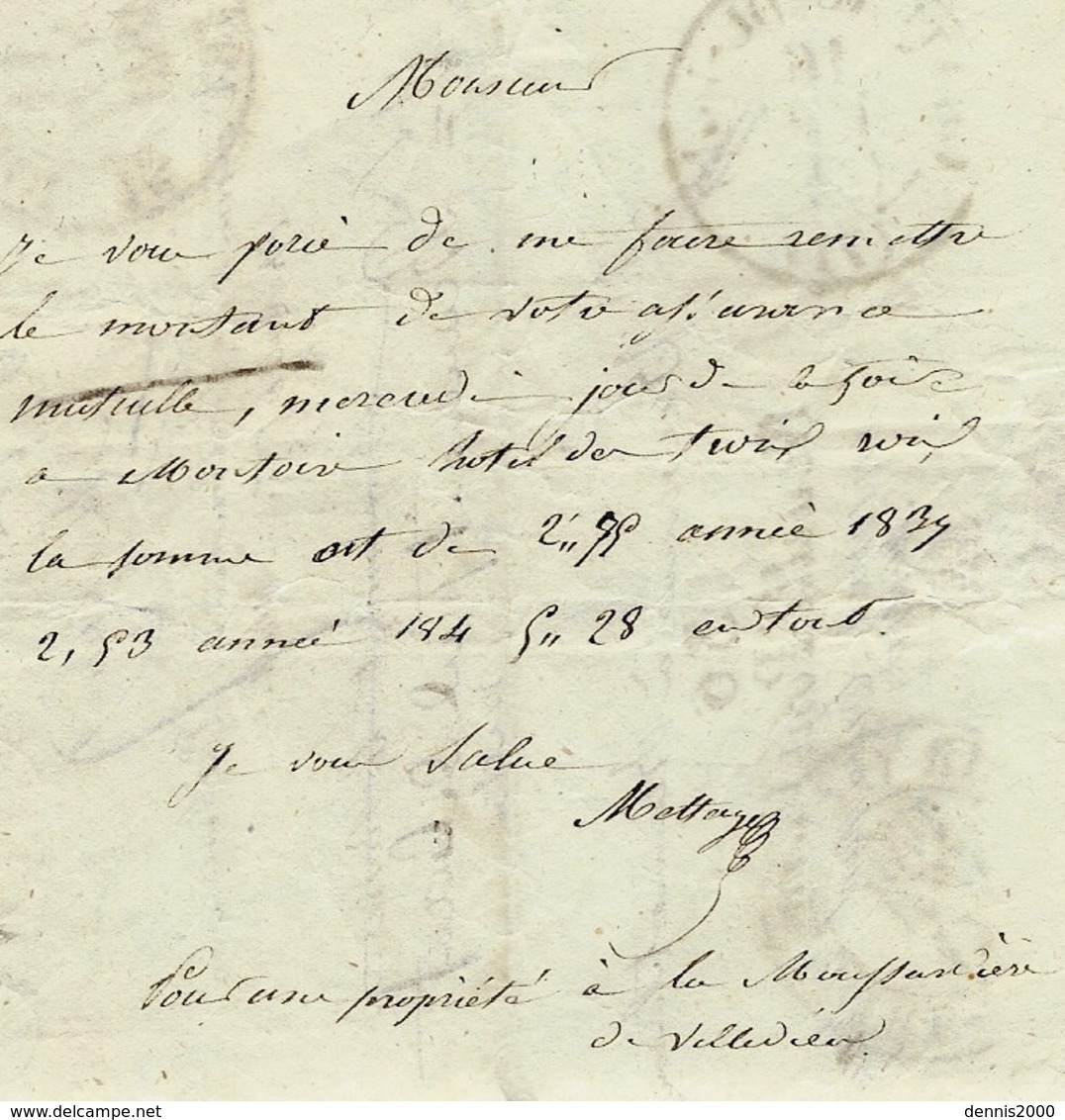1841- Lettre De NEUVY-ROI ( Indre Et Loire ) Cad T12- Taxe 1 D Barré Puis 2d-au Dos, Cursive 36 / Neyulqé-Pont-Pierre - 1801-1848: Precursori XIX