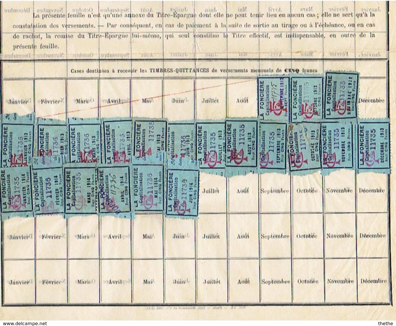 La Foncière-Capitalisation - Titre Epargne De 1000 Francs + Feuille Avec Timbres-Quittances - D - F