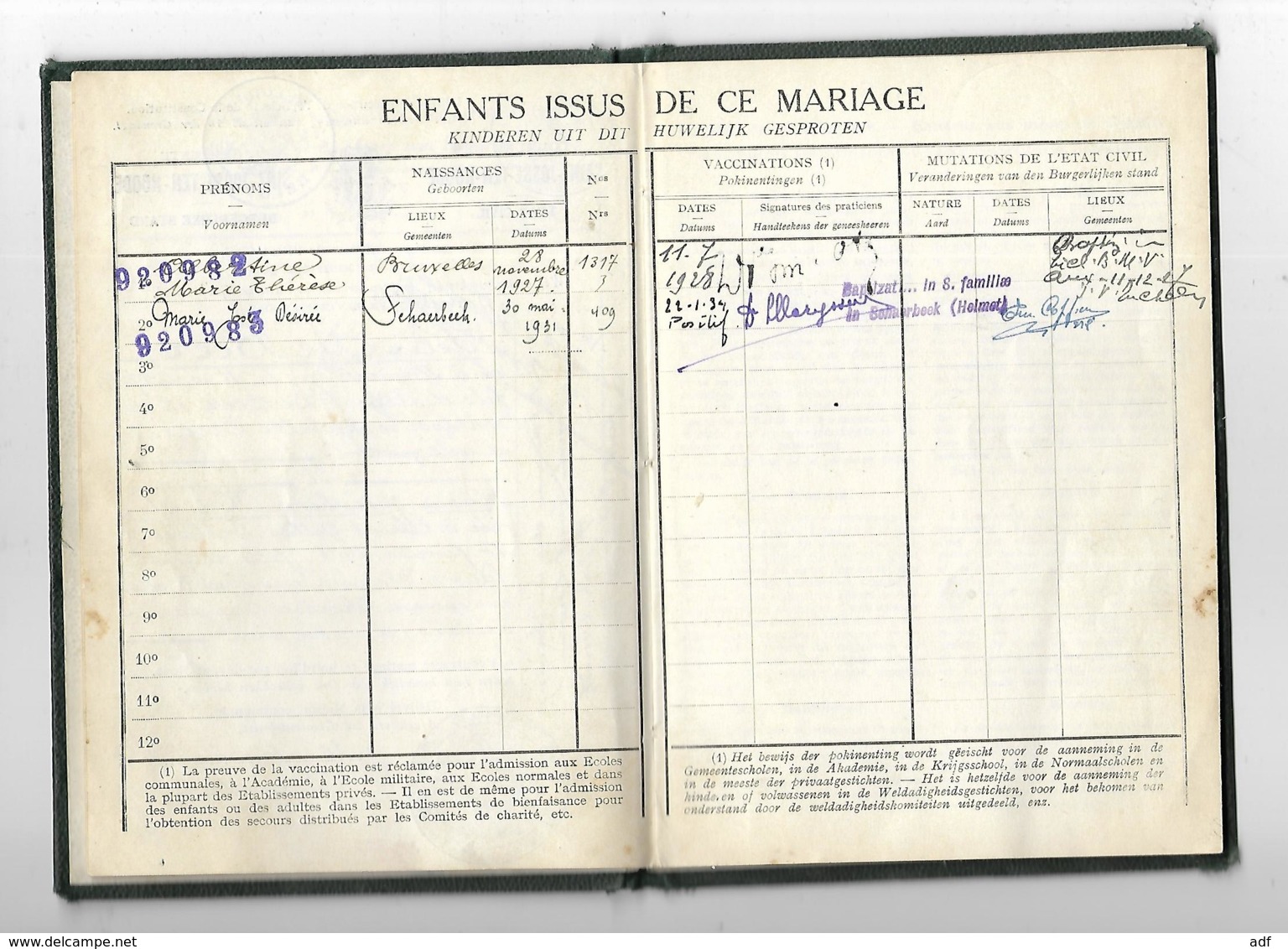 ANCIEN CARNET DE MARIAGE, LIVRET DE FAMILLE 1927, COMMUNE DE ST SAINT JOSSE TEN NOODE, BRUXELLES, BELGIQUE - Mariage