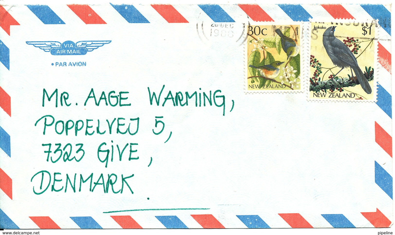 New Zealand Air Mail Cover Sent To Denmark 20-12-1988 - Corréo Aéreo