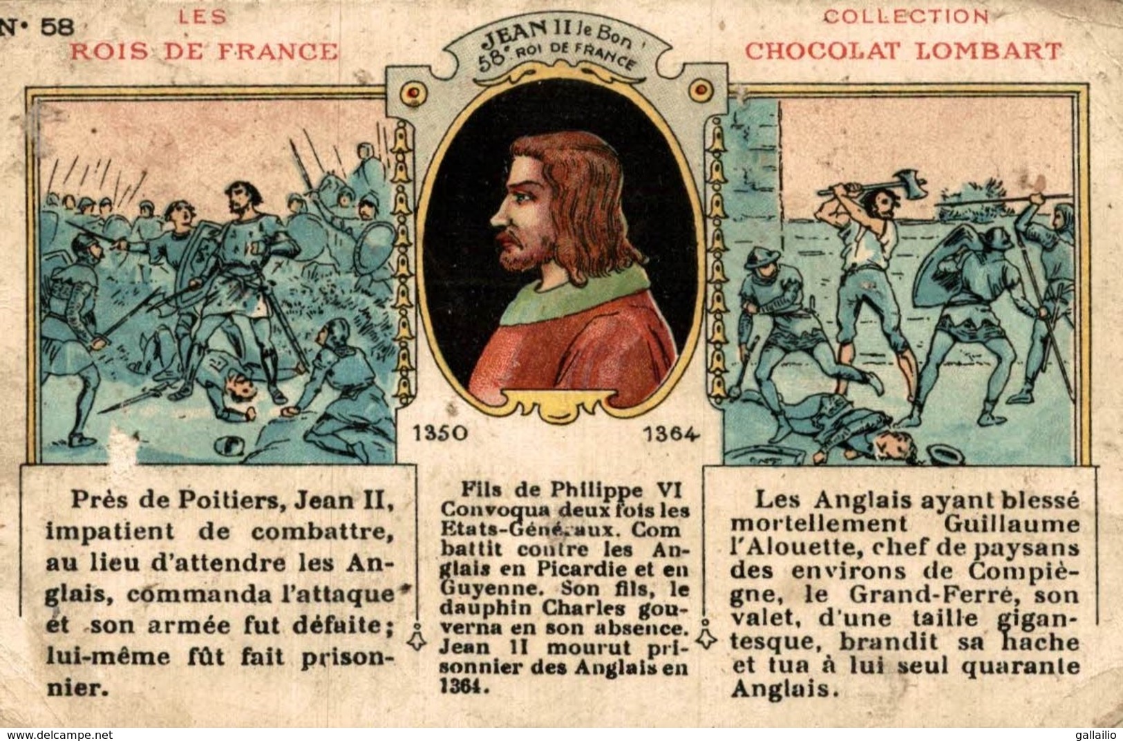 CHROMO CHOCOLAT LOMBART LES ROIS DE FRANCE JEAN II LE BON - Lombart