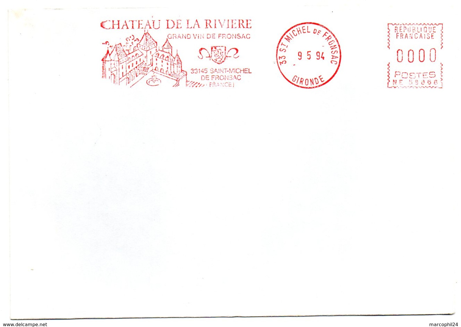 GIRONDE - Dépt N° 33 = St MICHEL De FRONSAC 1994 = FLAMME  EMA Illustrée = CHATEAU DE LA RIVIERE - Vins & Alcools