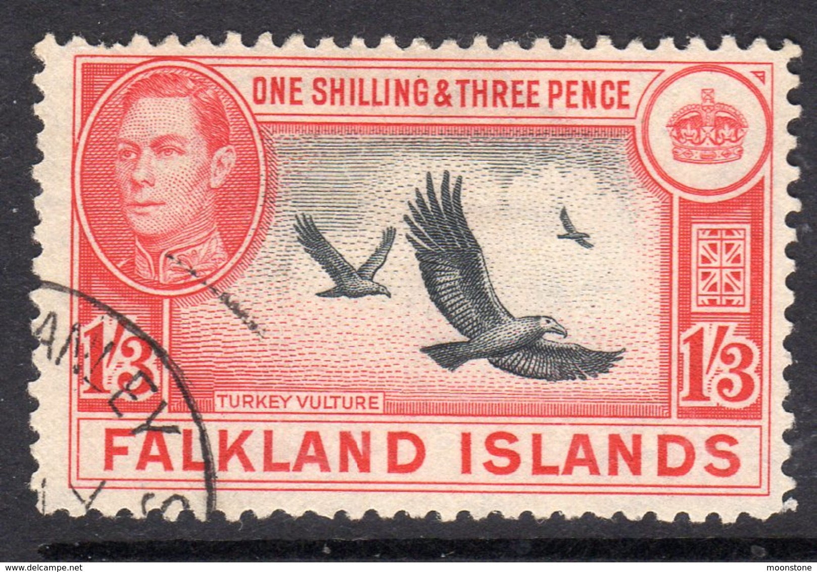 Falkland Islands GVI 1938-50 1/3d Black & Carmine-red Definitive, Used, SG 159 - Falklandeilanden