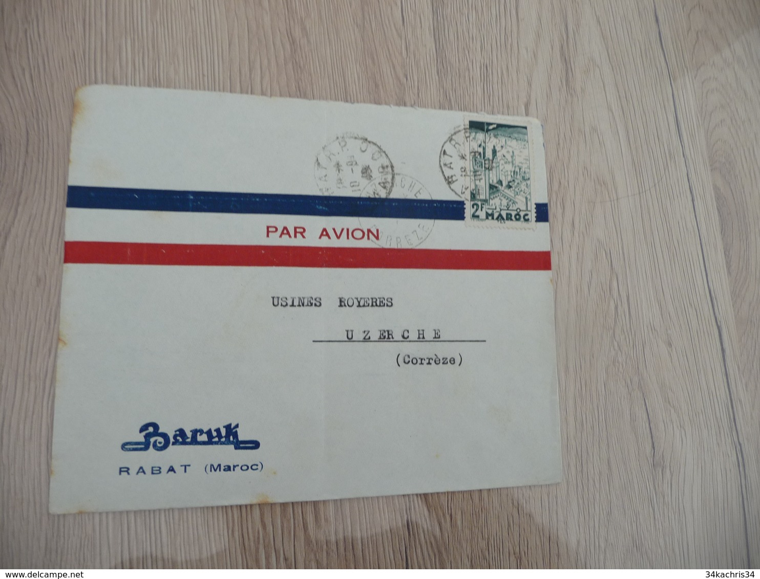 Lettre Illustrée Colonies Françaises Maroc  1 TP Pub Par Avion Couscous Baruk Rabat Pour Uzerche 1940 - Brieven En Documenten