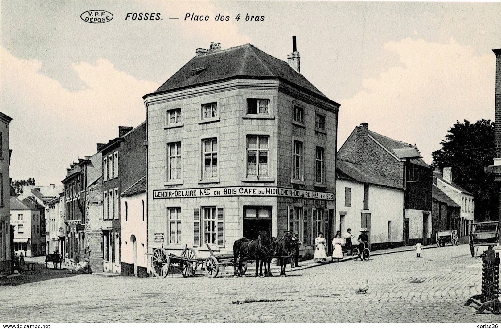 Fosses Place Des 4 Bras V.P.F. Avec Le Café Du Midi EtLenoir-Delaire Négociant En Bois Avec Attelage - Fosses-la-Ville