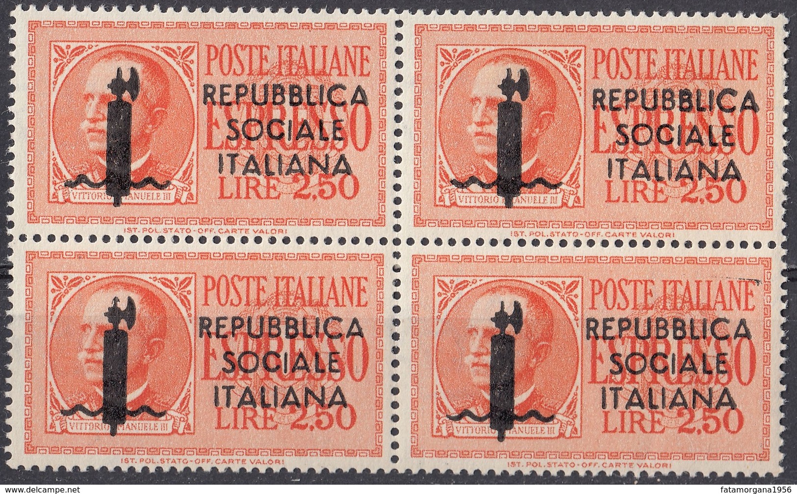 REPUBBLICA SOCIALE ITALIANA - 1944 - Quartina Nuova MNH Di Espresso Yvert 4, Come Da Immagine. - Postage Due