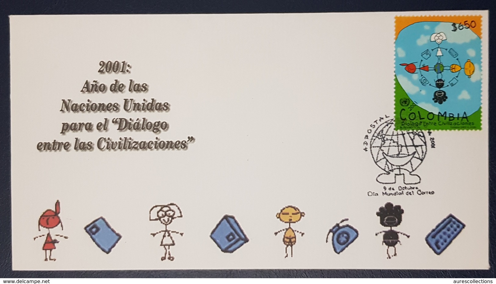 COLOMBIA COLOMBIE 2001 - FDC - DIALOGUE AMONG CIVILIZATIONS CIVILISATIONS - JOINT ISSUE - ULTRA RARE - Emissions Communes