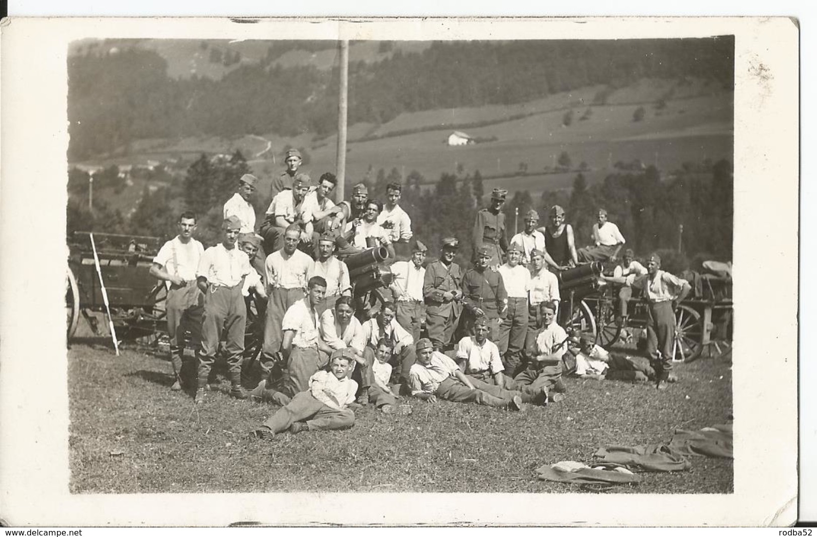 Carte Photo - Militaire à Albeuve ?  - Fribourg ?  - Obusier  - Suisse  - Schweiz Canon - Albeuve