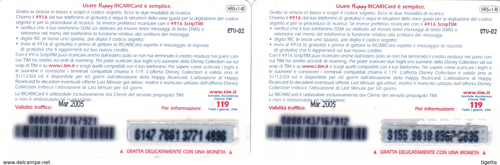 LOTTO 34 DI N° 2 SCHEDE PREPAGATE & RICARICHE "TIM HAPPY RICARICARD" TUTTE DIVERSE - Schede GSM, Prepagate & Ricariche