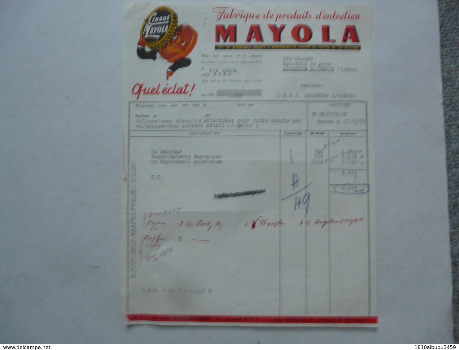 VIEUX PAPIERS - DOCUMENTS COMMERCIAUX : Facture - MAYOLA - Produits D'entretien - 1900 – 1949