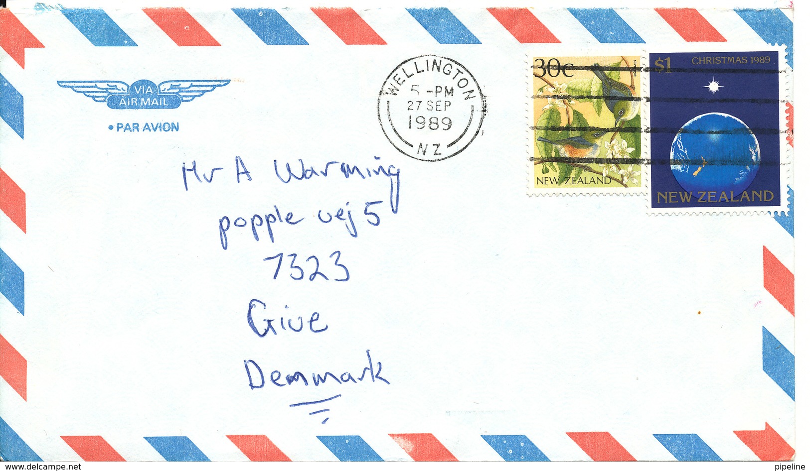 New Zealand Air Mail Cover Sent To Denmark Wellington 27-9-1989 - Posta Aerea